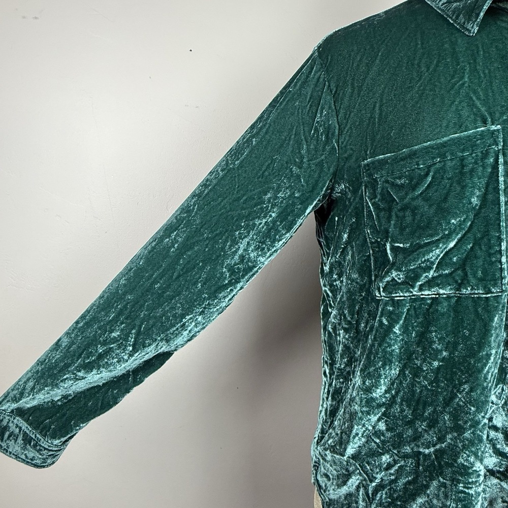 Anthropologie Pilcro Green‎ Velvet Hadley Shirt Top Womes L Relaxed Button Boho - Picture 7 of 11